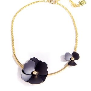 Zenz11 Metal Flower Collar Necklace Gold Black